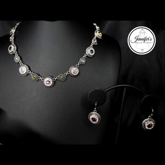 Lia Sophia "Pretty Please" Colorama Silver Cut Crystal Earring & Necklace Set - Picture 2 of 14